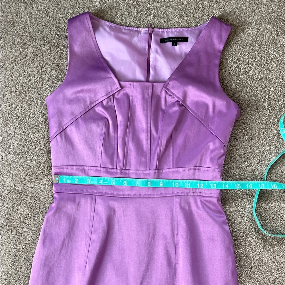 David Meister Glossy Lavender Lilac Purple Cotton Blend stretch satin Sheath sz4 - Picture 4 of 10